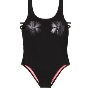 PINK Victoria's Secret Womens M Black Sleeveless High Cut One Piece Bathing Suit